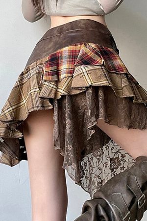 Casual Day Outfits, Easy Trendy Outfits Patchwork Asymmetrical Mini Skirt