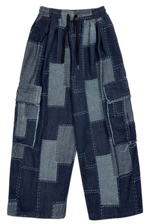 Casual Day Outfits, Easy Trendy Outfits Patchwork Baggy Jeans