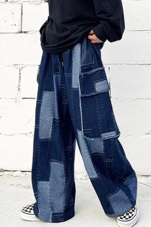 Casual Day Outfits, Easy Trendy Outfits Patchwork Baggy Jeans