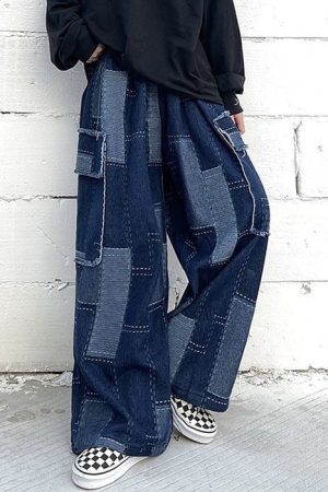 Casual Day Outfits, Easy Trendy Outfits Patchwork Baggy Jeans