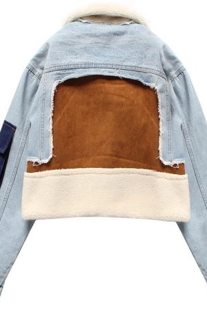 Casual Day Outfits, Easy Trendy Outfits Patchwork Denim Cropped Jacket