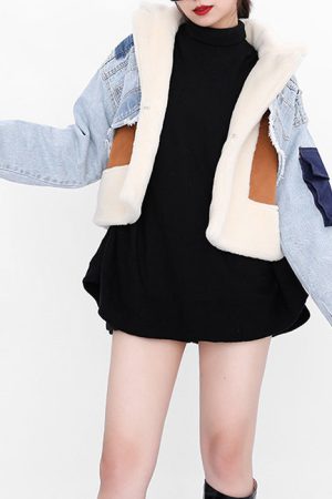 Casual Day Outfits, Easy Trendy Outfits Patchwork Denim Cropped Jacket