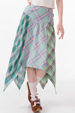 Casual Day Outfits, Easy Trendy Outfits Patchwork Midi Plaid Skirt