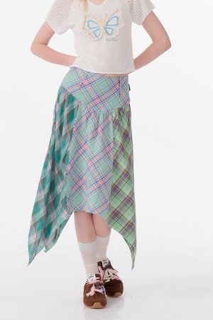 Casual Day Outfits, Easy Trendy Outfits Patchwork Midi Plaid Skirt