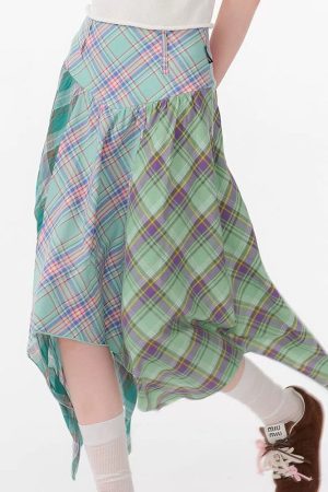 Casual Day Outfits, Easy Trendy Outfits Patchwork Midi Plaid Skirt