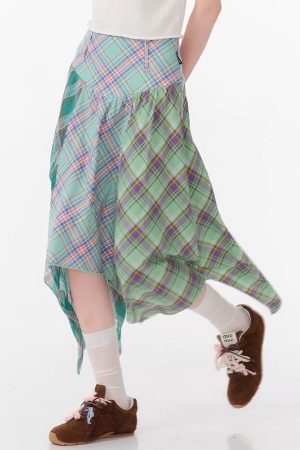 Casual Day Outfits, Easy Trendy Outfits Patchwork Midi Plaid Skirt