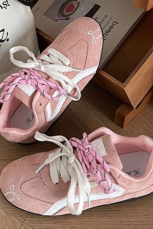 Casual Day Outfits, Easy Trendy Outfits Pink Bow Embroidery Sneakers