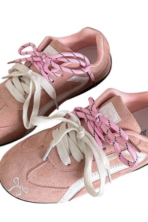 Casual Day Outfits, Easy Trendy Outfits Pink Bow Embroidery Sneakers