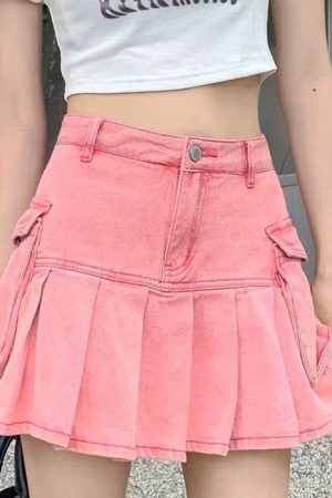 Casual Day Outfits, Easy Trendy Outfits Pink Denim Cargo Mini Skirt