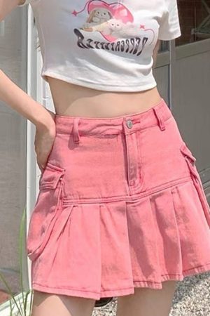 Casual Day Outfits, Easy Trendy Outfits Pink Denim Cargo Mini Skirt