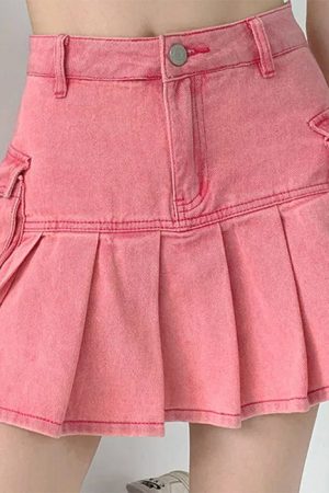Casual Day Outfits, Easy Trendy Outfits Pink Denim Cargo Mini Skirt