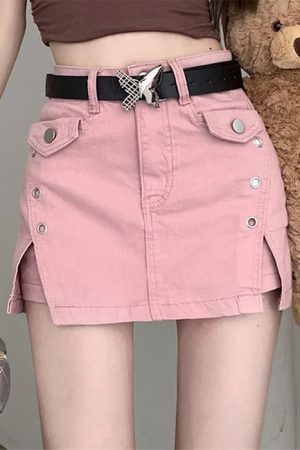 Casual Day Outfits, Easy Trendy Outfits Pink Denim Skort with Butterfly Belt