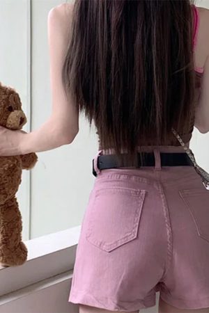 Casual Day Outfits, Easy Trendy Outfits Pink Denim Skort with Butterfly Belt