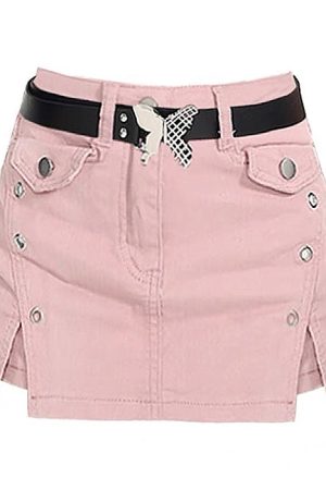 Casual Day Outfits, Easy Trendy Outfits Pink Denim Skort with Butterfly Belt