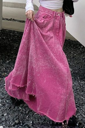 Casual Day Outfits, Easy Trendy Outfits Pink Distressed Denim Maxi Skirt
