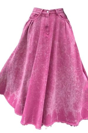 Casual Day Outfits, Easy Trendy Outfits Pink Distressed Denim Maxi Skirt
