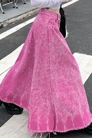 Casual Day Outfits, Easy Trendy Outfits Pink Distressed Denim Maxi Skirt