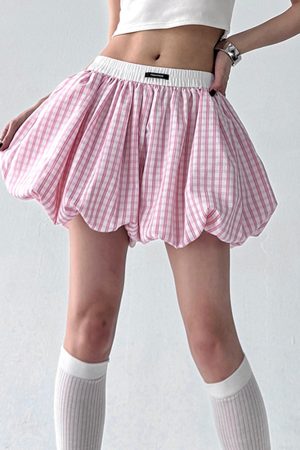 Casual Day Outfits, Easy Trendy Outfits Pink Gingham Balloon Skirt