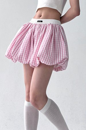 Casual Day Outfits, Easy Trendy Outfits Pink Gingham Balloon Skirt