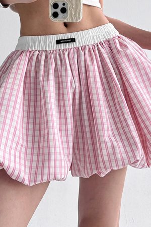 Casual Day Outfits, Easy Trendy Outfits Pink Gingham Balloon Skirt
