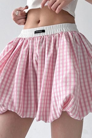 Casual Day Outfits, Easy Trendy Outfits Pink Gingham Balloon Skirt