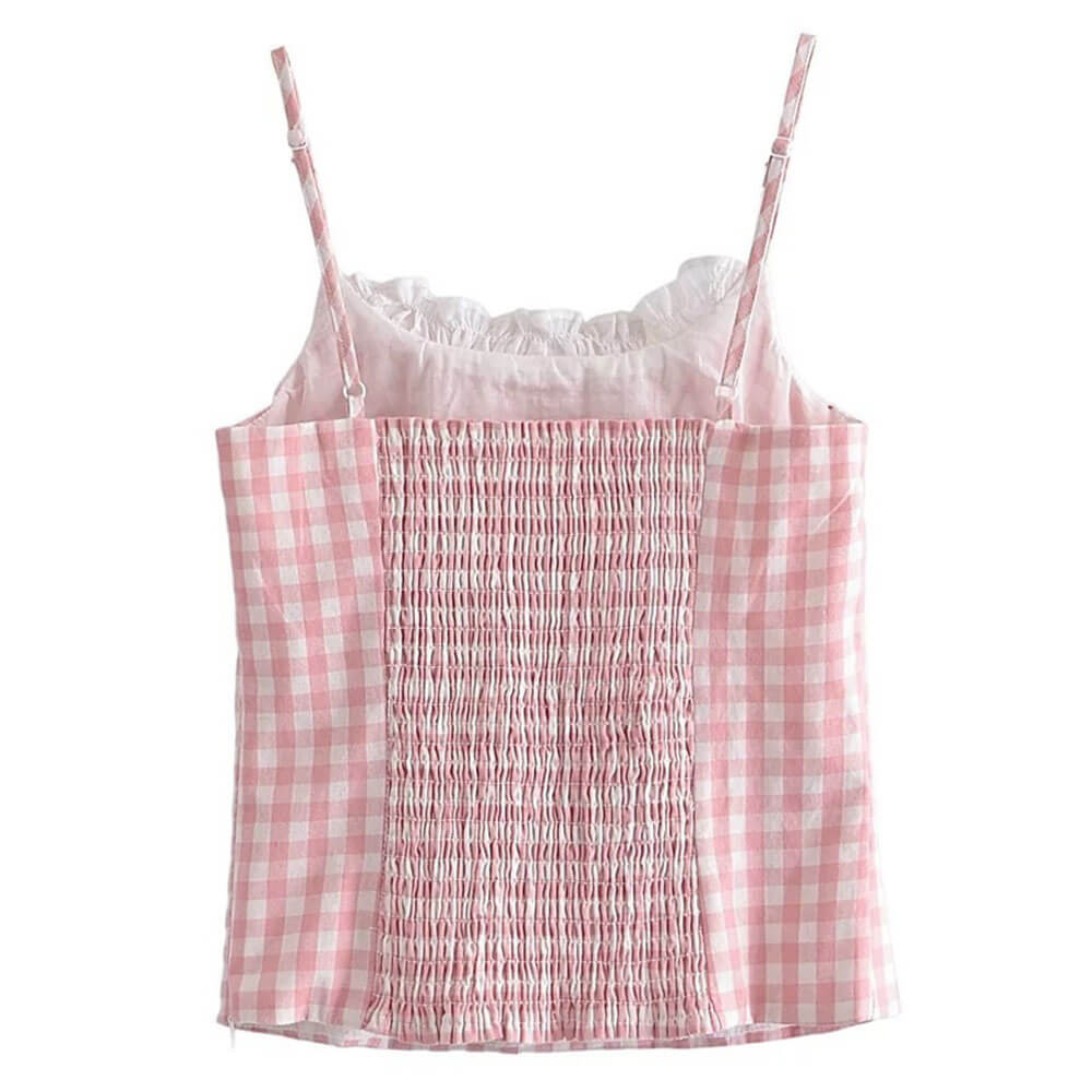 Casual Day Outfits, Easy Trendy Outfits Pink Gingham Lace Trim Cami Top Casual Day Outfits, Easy Trendy Outfits Pink Gingham Lace Trim Cami Top