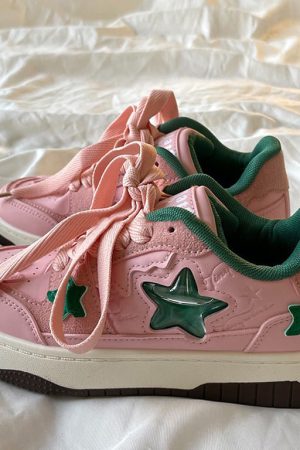 Casual Day Outfits, Easy Trendy Outfits Pink & Green Aesthetic Star Sneakers