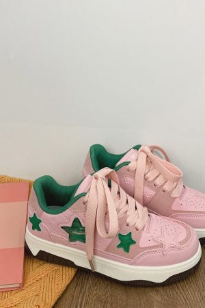 Casual Day Outfits, Easy Trendy Outfits Pink & Green Aesthetic Star Sneakers