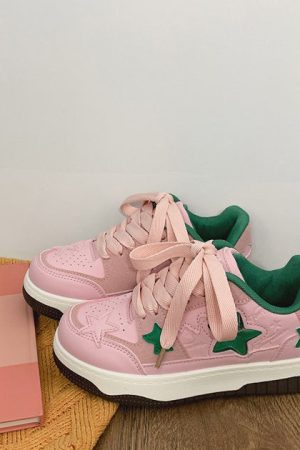 Casual Day Outfits, Easy Trendy Outfits Pink & Green Aesthetic Star Sneakers
