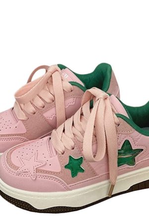 Casual Day Outfits, Easy Trendy Outfits Pink & Green Aesthetic Star Sneakers