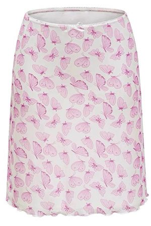 Casual Day Outfits, Easy Trendy Outfits Pink Sheer Butterfly Print Skirt