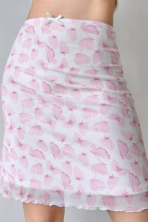 Casual Day Outfits, Easy Trendy Outfits Pink Sheer Butterfly Print Skirt
