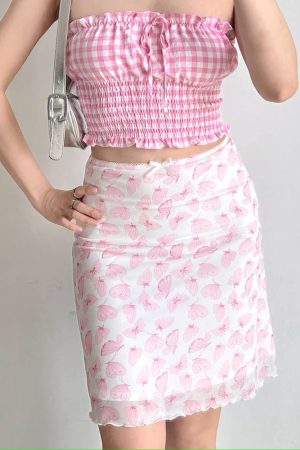 Casual Day Outfits, Easy Trendy Outfits Pink Sheer Butterfly Print Skirt