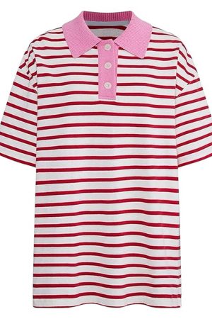 Casual Day Outfits, Easy Trendy Outfits Pink Stripe Skater Polo Shirt