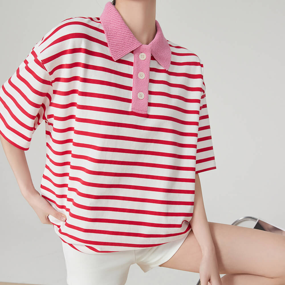 Casual Day Outfits, Easy Trendy Outfits Pink Stripe Skater Polo Shirt Casual Day Outfits, Easy Trendy Outfits Pink Stripe Skater Polo Shirt