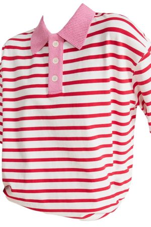 Casual Day Outfits, Easy Trendy Outfits Pink Stripe Skater Polo Shirt