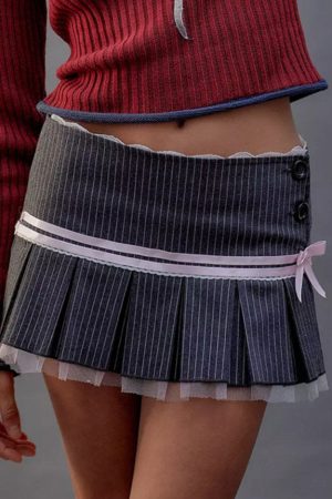 Casual Day Outfits, Easy Trendy Outfits Pinstripe Coquette Micro-Mini Skirt