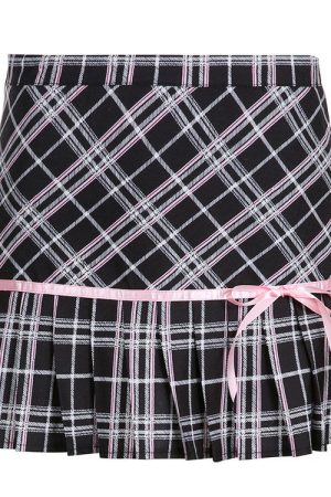 Casual Day Outfits, Easy Trendy Outfits Plaid Coquette Ribbon Mini Skirt