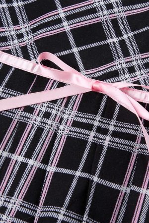 Casual Day Outfits, Easy Trendy Outfits Plaid Coquette Ribbon Mini Skirt
