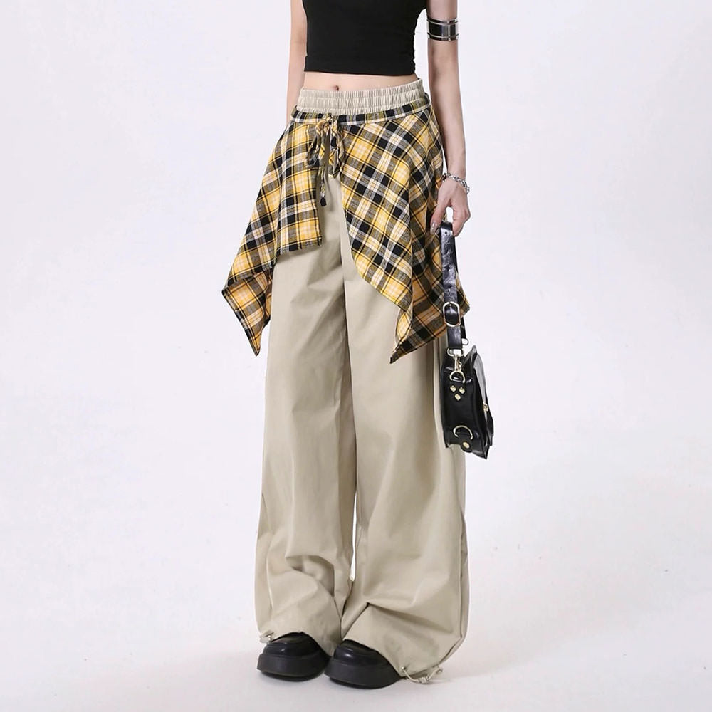 Casual Day Outfits, Easy Trendy Outfits Plaid Shirt-Tied Baggy Trousers Casual Day Outfits, Easy Trendy Outfits Plaid Shirt-Tied Baggy Trousers
