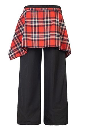 Casual Day Outfits, Easy Trendy Outfits Plaid Shirt-Tied Baggy Trousers