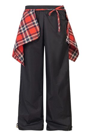 Casual Day Outfits, Easy Trendy Outfits Plaid Shirt-Tied Baggy Trousers