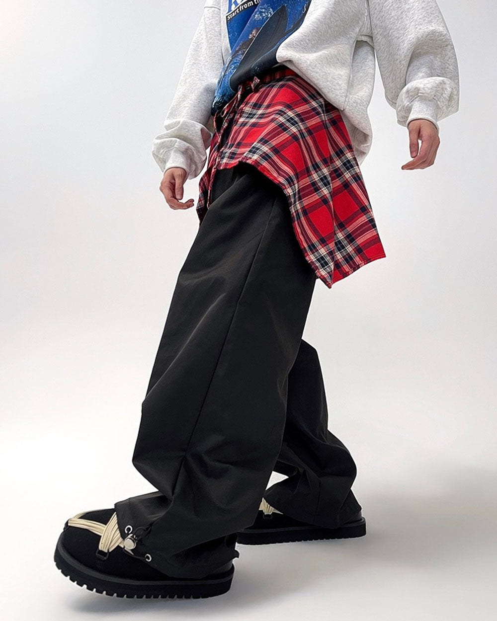 Casual Day Outfits, Easy Trendy Outfits Plaid Shirt-Tied Baggy Trousers Casual Day Outfits, Easy Trendy Outfits Plaid Shirt-Tied Baggy Trousers