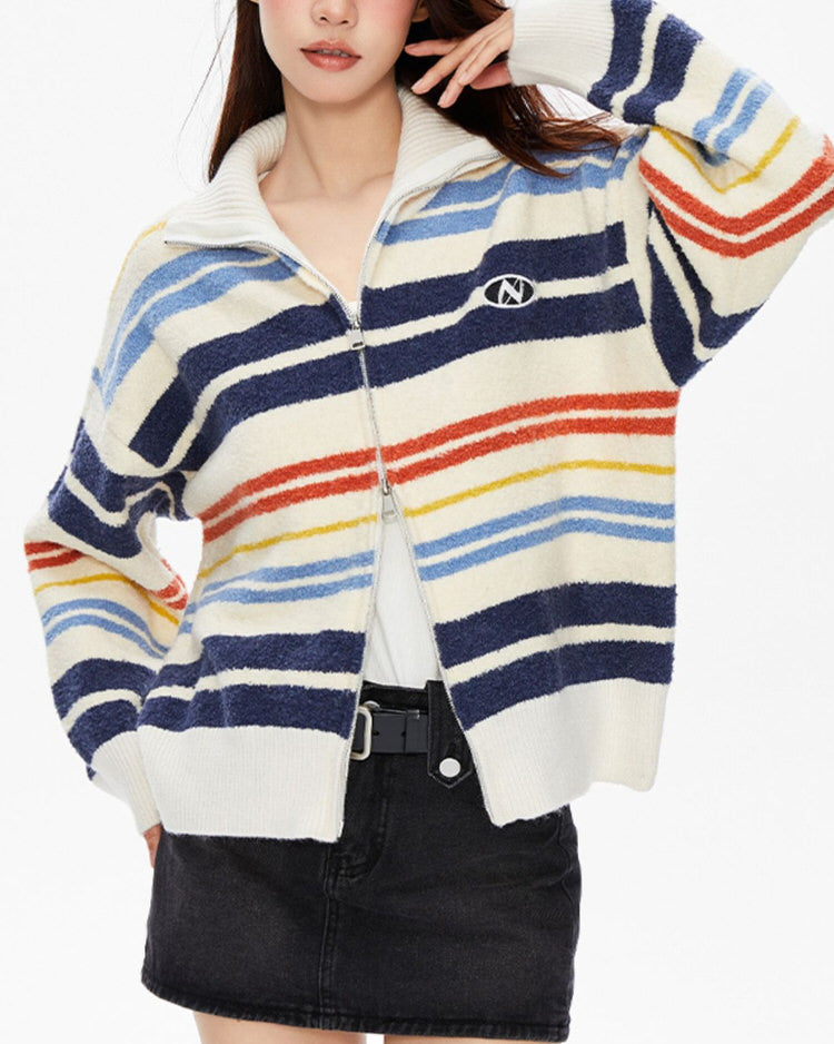 Casual Day Outfits, Easy Trendy Outfits Prep School Striped Zip Up Long Sleeve Casual Day Outfits, Easy Trendy Outfits Prep School Striped Zip Up Long Sleeve