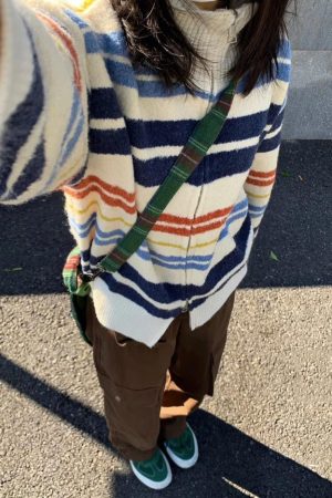 Casual Day Outfits, Easy Trendy Outfits Prep School Striped Zip Up Long Sleeve