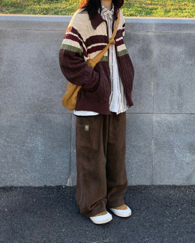 Casual Day Outfits, Easy Trendy Outfits Preppy Aesthetic Collar Striped Cardigan Casual Day Outfits, Easy Trendy Outfits Preppy Aesthetic Collar Striped Cardigan