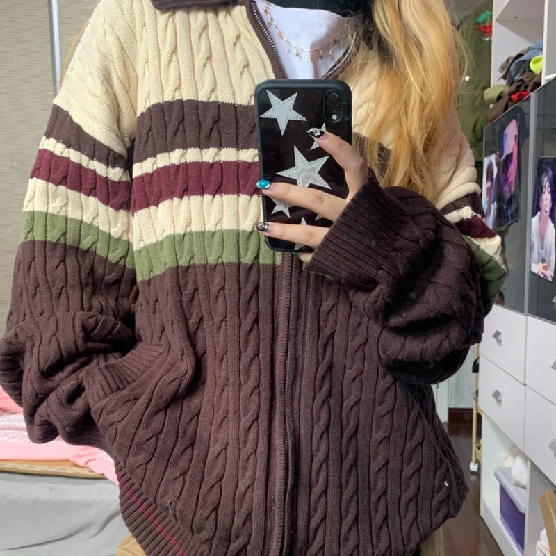 Casual Day Outfits, Easy Trendy Outfits Preppy Aesthetic Collar Striped Cardigan Casual Day Outfits, Easy Trendy Outfits Preppy Aesthetic Collar Striped Cardigan