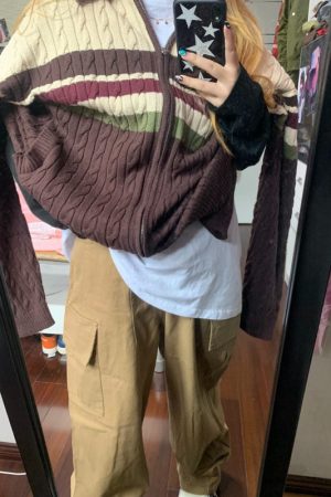 Casual Day Outfits, Easy Trendy Outfits Preppy Aesthetic Collar Striped Cardigan