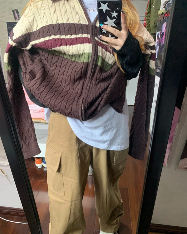 Casual Day Outfits, Easy Trendy Outfits Preppy Aesthetic Collar Striped Cardigan Casual Day Outfits, Easy Trendy Outfits Preppy Aesthetic Collar Striped Cardigan