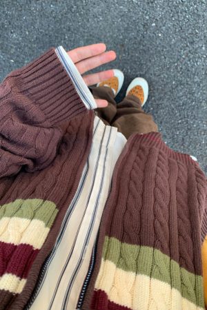 Casual Day Outfits, Easy Trendy Outfits Preppy Aesthetic Collar Striped Cardigan